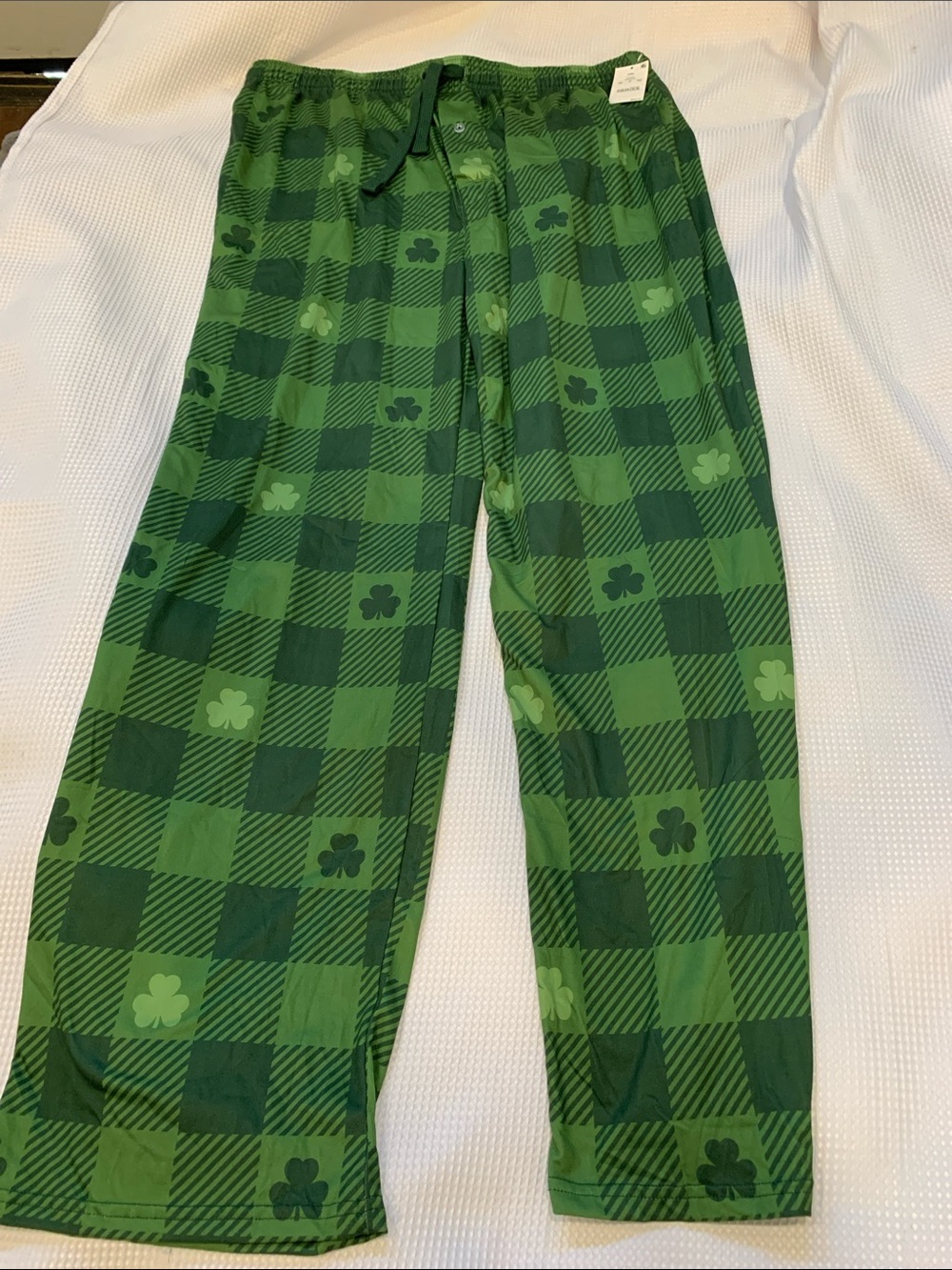 Mens Green Plaid Shamrock Pajama pants cozy holiday fun party soft